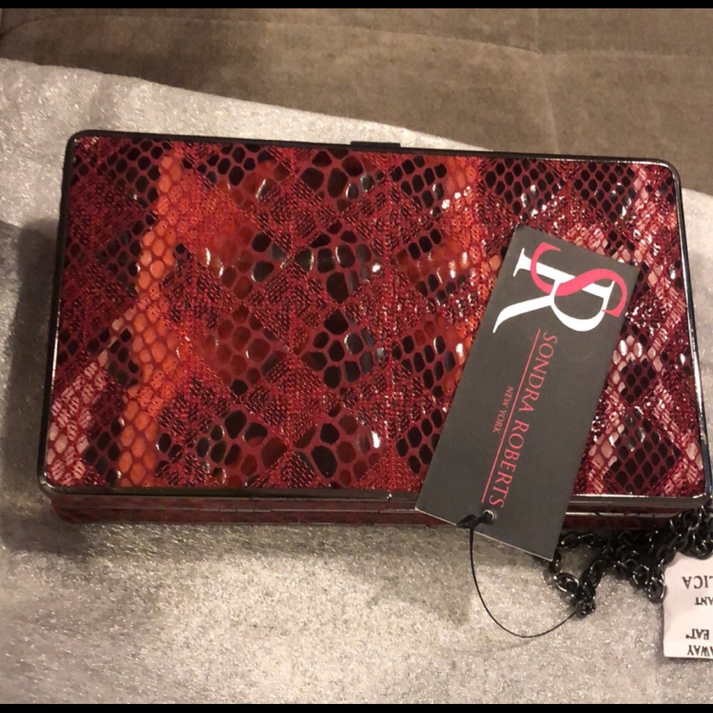 Sondra Roberts Diamond Quilted Red Python ClutchBrand New